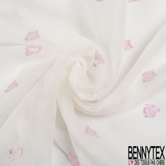 Mousseline soie viscose noir lancée découpée motif floral lurex canon de fusil