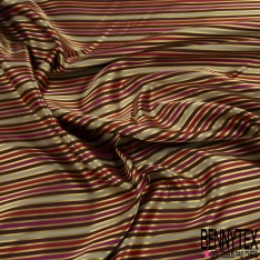 Jacquard sergé grande rayure horizontale kaki jaune blanc discret