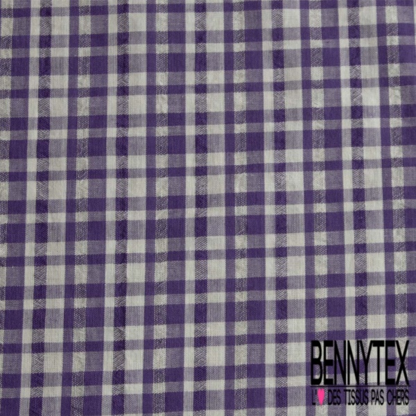 Coton tissé teint petit quadrillage écossais lilas blanc fond atlantique nord