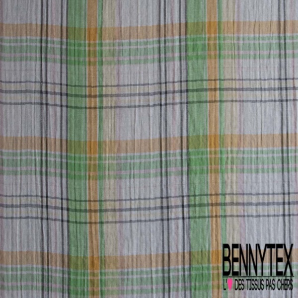 Simple gaze de coton grand tartan mandarine blanc optique fond bleu nuit