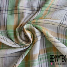 Simple gaze de coton grand tartan mandarine blanc optique fond bleu nuit