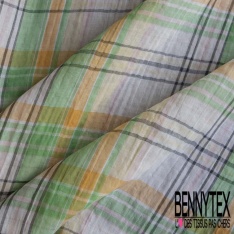 Simple gaze de coton grand tartan mandarine blanc optique fond bleu nuit