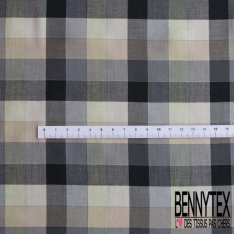 Coton gratté tissé teint carreau écossais chocolat noir lurex argent or fond blanc cassé