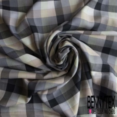 Coton gratté tissé teint carreau écossais chocolat noir lurex argent or fond blanc cassé