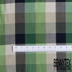 Coton gratté tissé teint carreau noir vert d'eau beige blanc discret