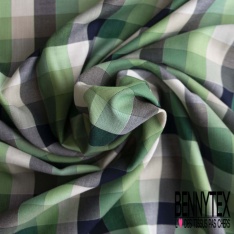 Coton gratté tissé teint carreau noir vert d'eau beige blanc discret