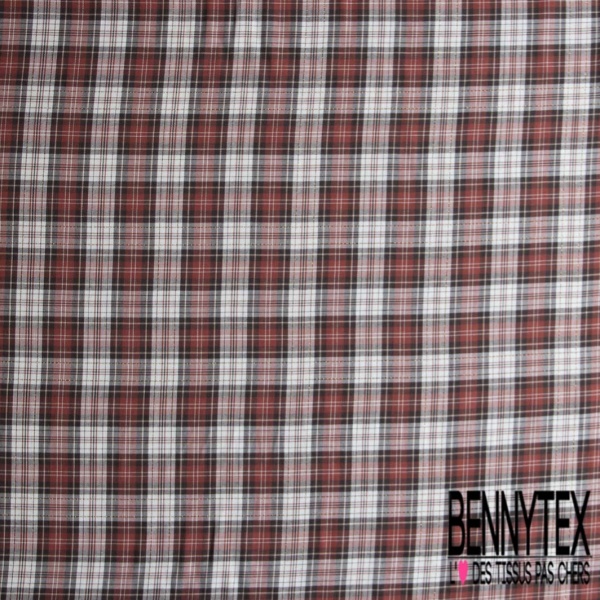 Coton gratté tissé teint écossais noir parme blanc discret corail fond violet rosâtre