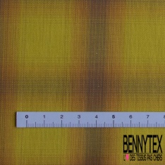Coton gratté tissé teint motif quadrillage cellier chocolat beige chaud fond écru