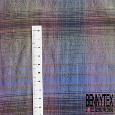 Coton gratté tissé teint motif rayure horizontale aubergine orange profond fond lilas