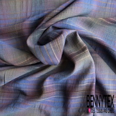 Coton gratté tissé teint motif rayure horizontale aubergine orange profond fond lilas