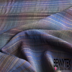 Coton gratté tissé teint motif rayure horizontale aubergine orange profond fond lilas