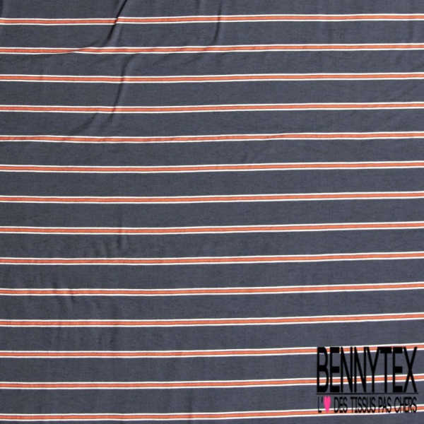 Viscose polyamide tissé teint motif marinière horizontale rouge blanc optique fond marine