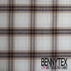 Coton gaze double face recto tartan moutarde blanc discret noir verso noir