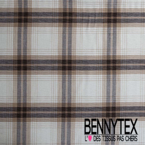 Coton gaze double face recto tartan moutarde blanc discret noir verso noir