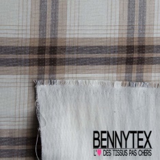 Coton gaze double face recto tartan moutarde blanc discret noir verso noir