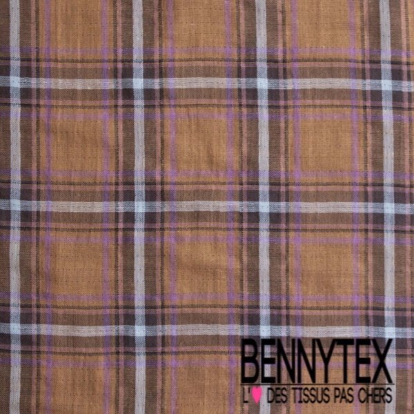 Coton double gaze double face recto tartan corail blanc discret fond marine verso marine