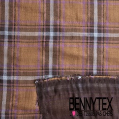 Coton double gaze double face recto tartan corail blanc discret fond marine verso marine