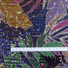 Résille élasthanne imprimé digital floral sequin imprimé
