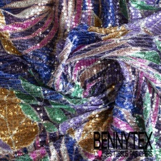 Résille élasthanne imprimé digital floral sequin imprimé
