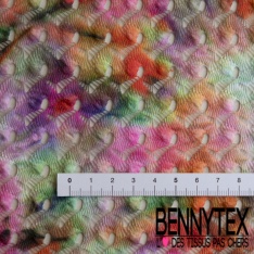 Guipure polyester motif sinusoîde fushia prune blanc cassé luex or