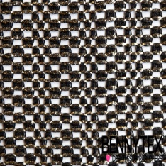 Guipure filet fantaisie beige chaud laqué fine paillette argent