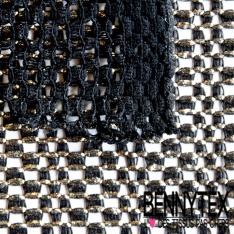 Guipure filet fantaisie beige chaud laqué fine paillette argent