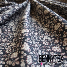 Popeline coton élasthanne imprimé floral cachemire vintage rétro orange ciel noir fond blanc discret