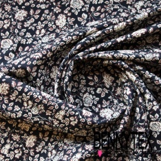 Popeline coton élasthanne imprimé floral cachemire vintage rétro orange ciel noir fond blanc discret