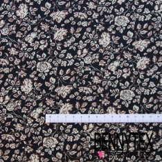 Popeline coton élasthanne imprimé floral cachemire vintage rétro orange ciel noir fond blanc discret
