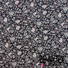 Popeline coton élasthanne imprimé floral cachemire vintage rétro orange ciel noir fond blanc discret