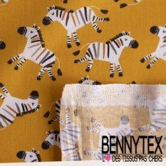 Toile lorraine impression panda fond moutarde