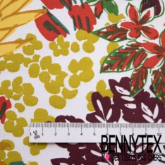 Coton crétonne imprimé grande plante fond rouge