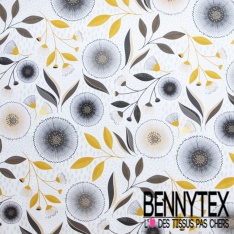 Coton crétonne imprimé grande feuille ethnique pétrole rouge beige mastique perlée