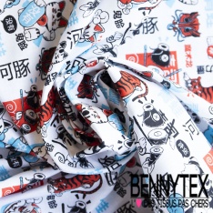 Coton crétonne imprimé dousset feuillage tropical pomme fond blanc discret