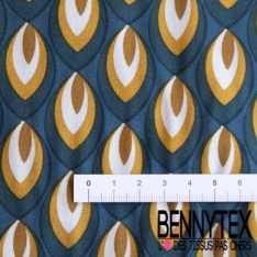 Toile Mayotte viscose imprimé flamme de bougie or de pépite ocre écru fond pétrole