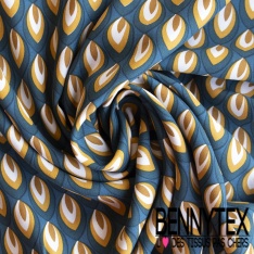 Toile Mayotte viscose imprimé flamme de bougie or de pépite ocre écru fond pétrole