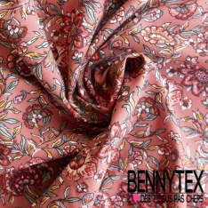 Toile Mayotte viscose imprimé feuillage stylisé blanc discret rouge fond vert profond