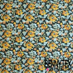 Toile Mayotte viscose imprimé floral mosaïque ton olive kaki rouge minéral rose blanc discret