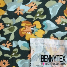 Toile Mayotte viscose imprimé floral mosaïque ton olive kaki rouge minéral rose blanc discret