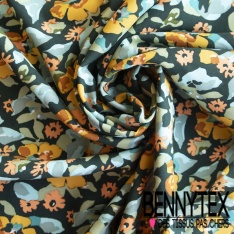 Toile Mayotte viscose imprimé floral mosaïque ton olive kaki rouge minéral rose blanc discret