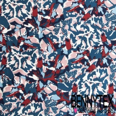 Toile Mayotte viscose imprimé floral mosaïque ton olive kaki rouge minéral rose blanc discret
