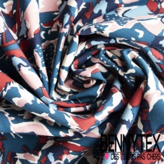 Toile Mayotte viscose imprimé floral mosaïque ton olive kaki rouge minéral rose blanc discret