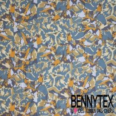 Toile Mayotte viscose imprimé floral mosaïque ton pétrole lie de vin bleu charron blanc discret