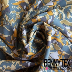 Toile Mayotte viscose imprimé floral mosaïque ton pétrole lie de vin bleu charron blanc discret