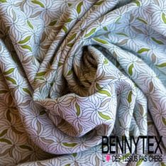 Toile Mayotte viscose imprimé floral mosaïque ton olive pastel vert de gris moutarde jaune pastel perle