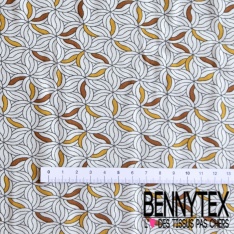 Toile Mayotte viscose imprimé floral stylisé blanc discret tilleul taupe clair