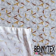 Toile Mayotte viscose imprimé floral stylisé blanc discret tilleul taupe clair