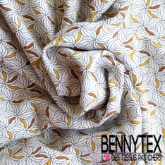 Toile Mayotte viscose imprimé floral stylisé blanc discret tilleul taupe clair