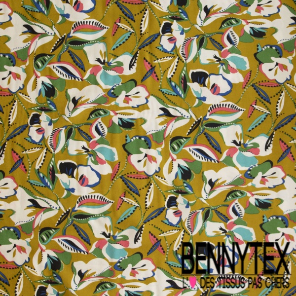 Toile Mayotte viscose imprimé floral stylisé cachemire fond violine