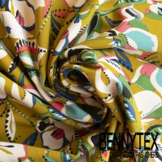 Toile Mayotte viscose imprimé floral stylisé cachemire fond violine